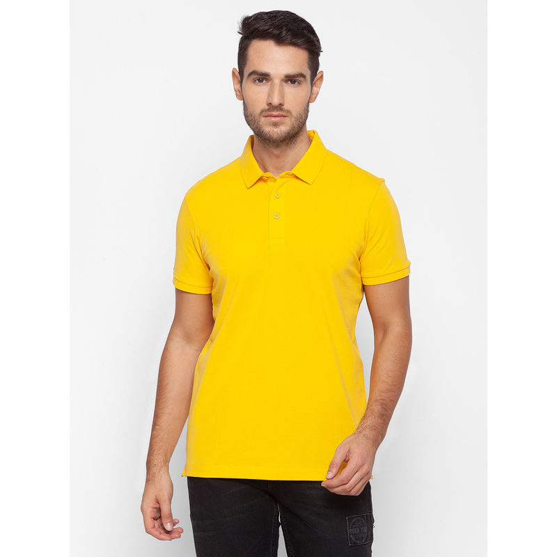 Spykar Yellow Cotton Men Polo T-Shirt (M)